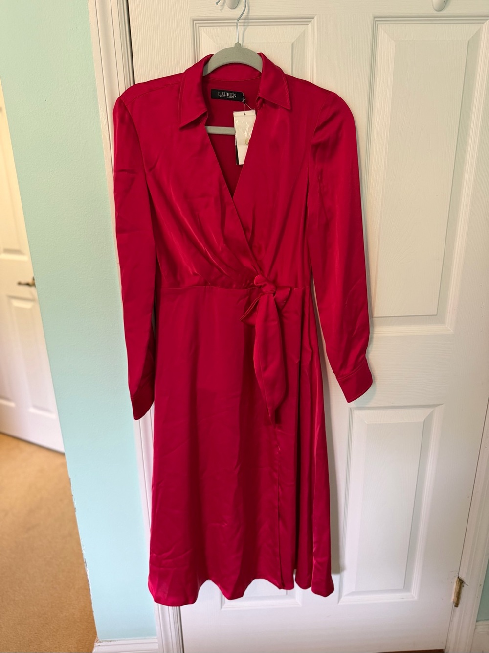 Lauren Ralph Lauren Fuchsia Wrap Long-Sleeve Dress